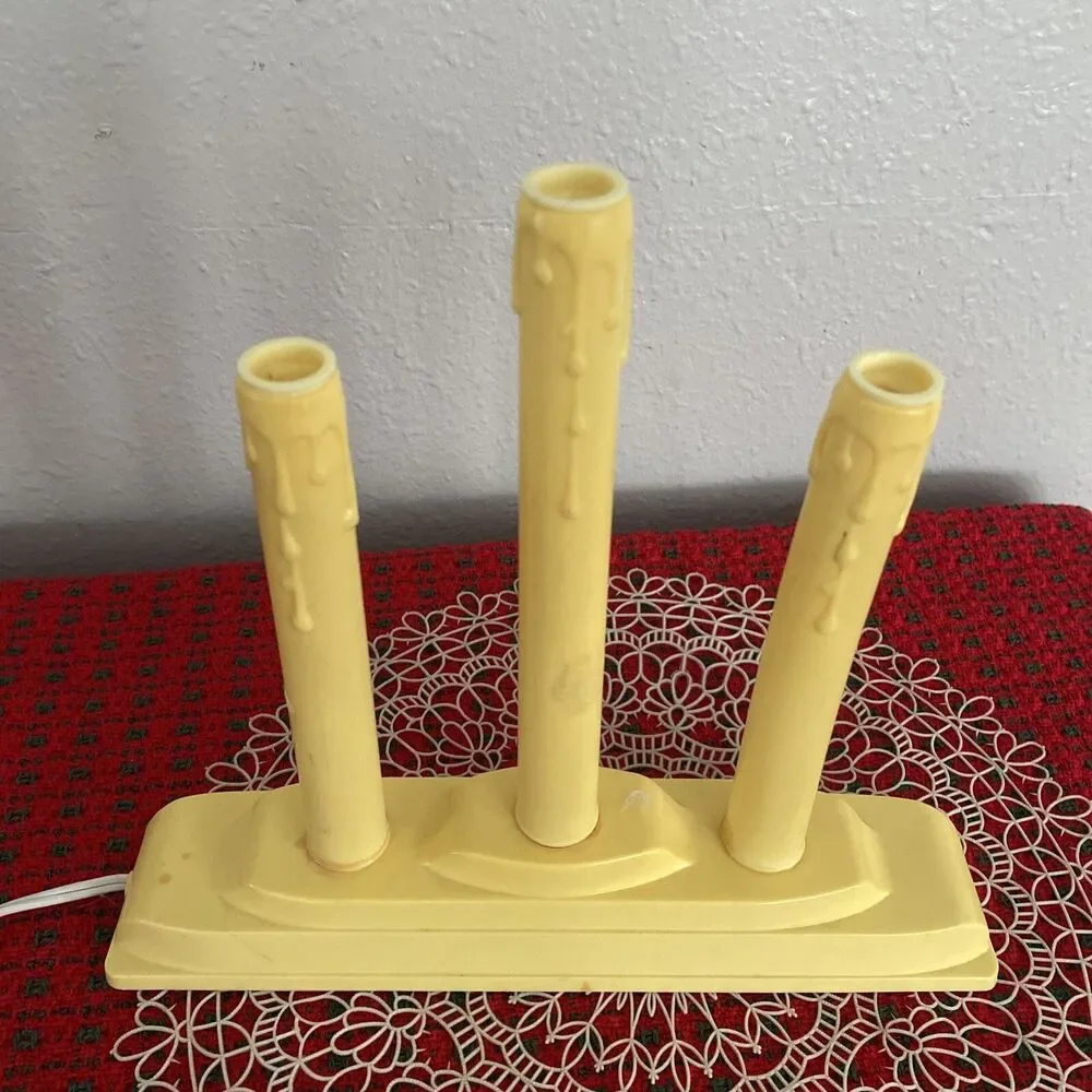 Vintage Tier 3 Light Electric Christmas Window Candle Candelabra Drip Wax
